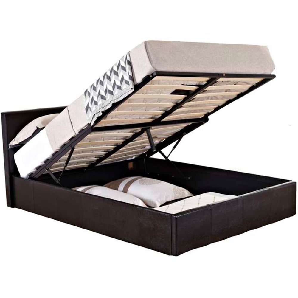 Berlin Double Brown Faux Leather Ottoman Bed Image 5