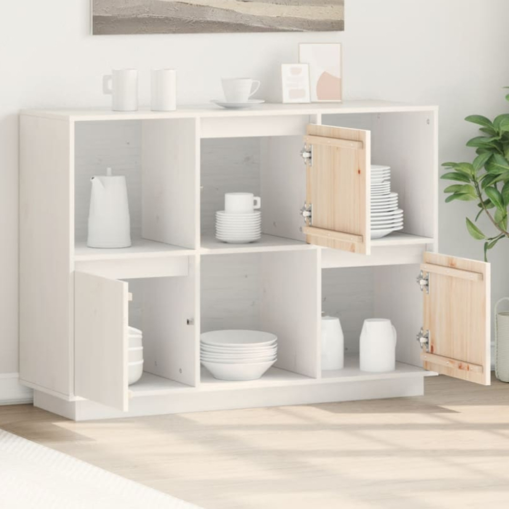 vidaXL 3 Door 3 Shelf White Solid Pine Wood Sideboard Image 1
