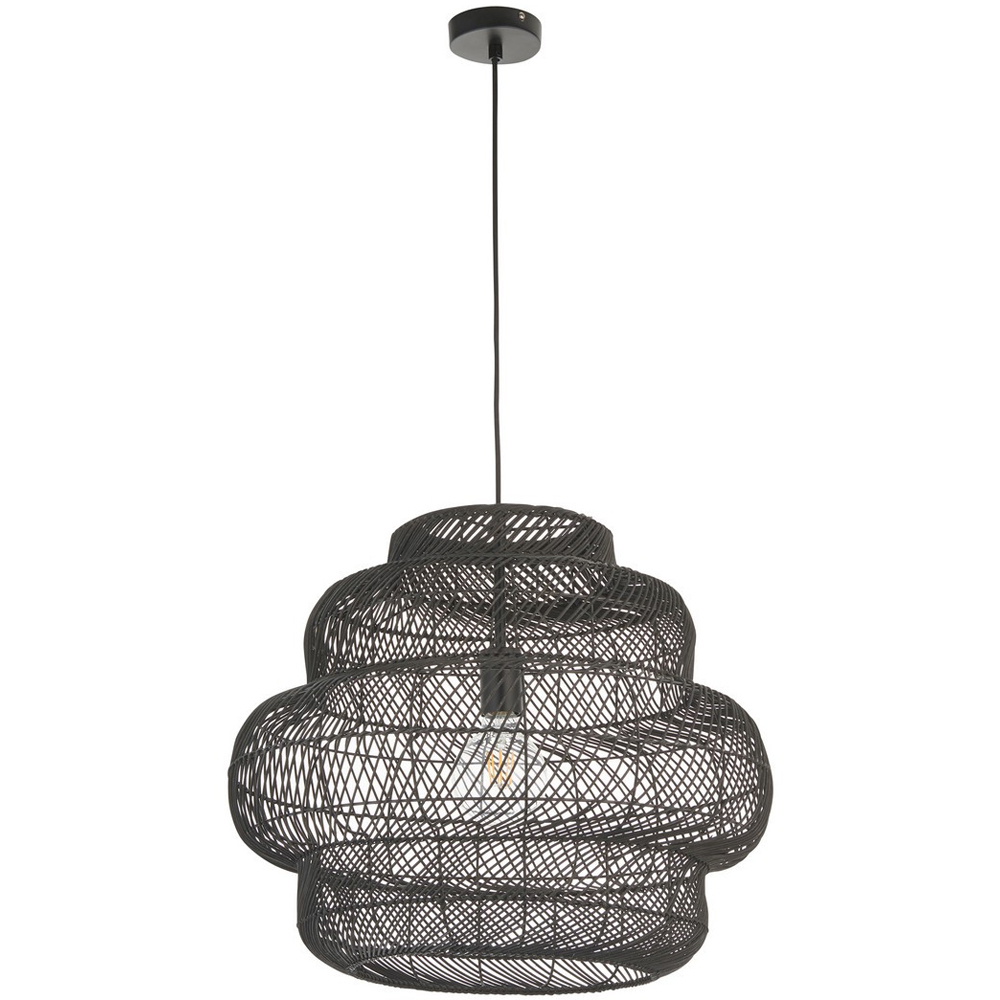 Merano Piacenza Black Rattan and Matt Black Pendant Light Image 1