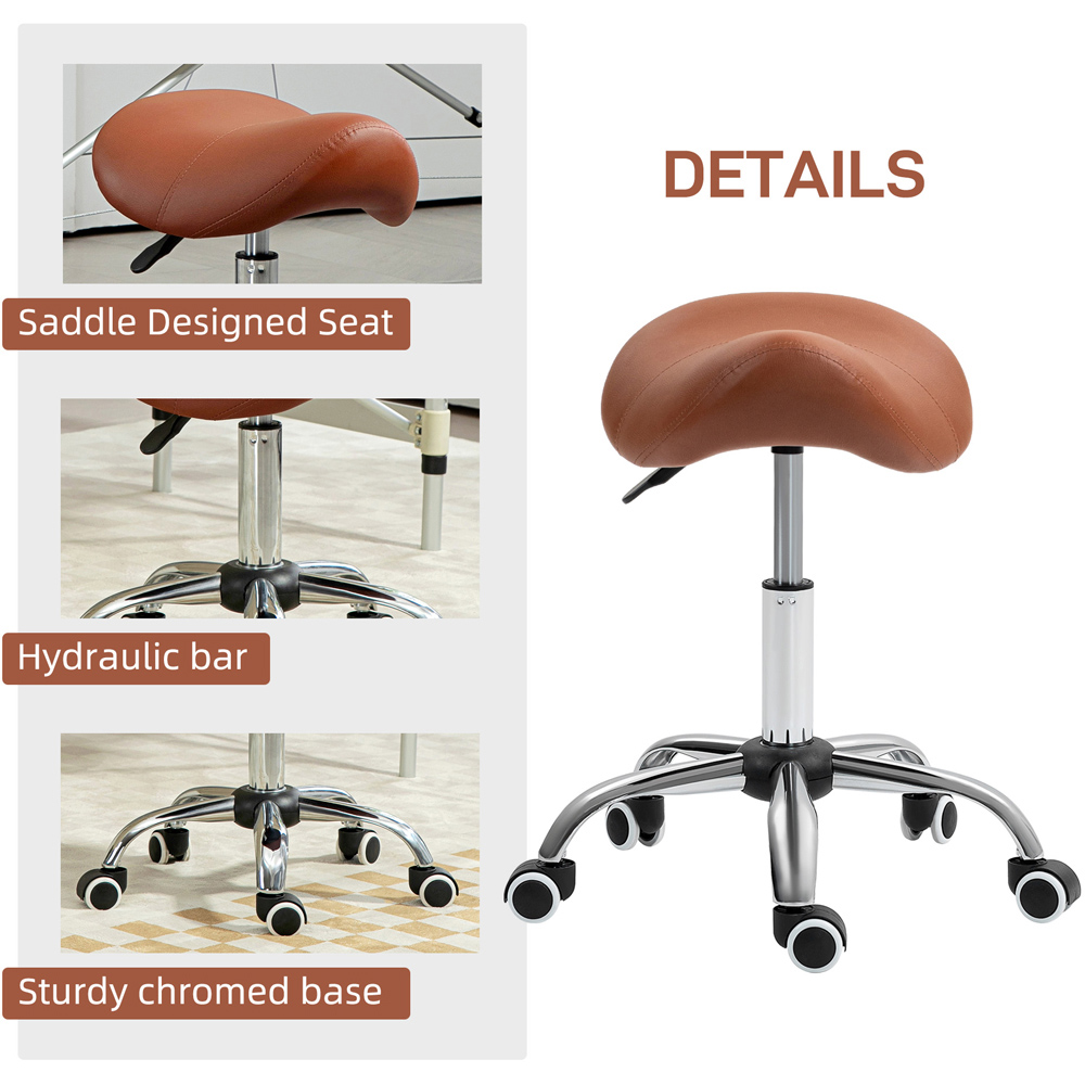 Portland Brown PU Leather Adjustable Saddle Stool with Moulded Padded Seat Image 6