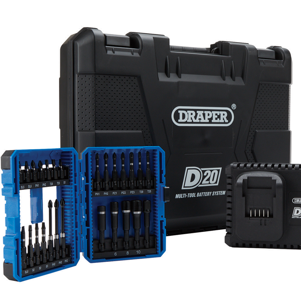 Draper D20 20V Brushless Combi Drill Kit and Expert Impact Screwdriver Set Image 2