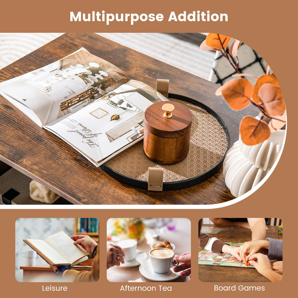 Costway 5 Shelf Rectangular Rustic Brown Coffee Table Image 8