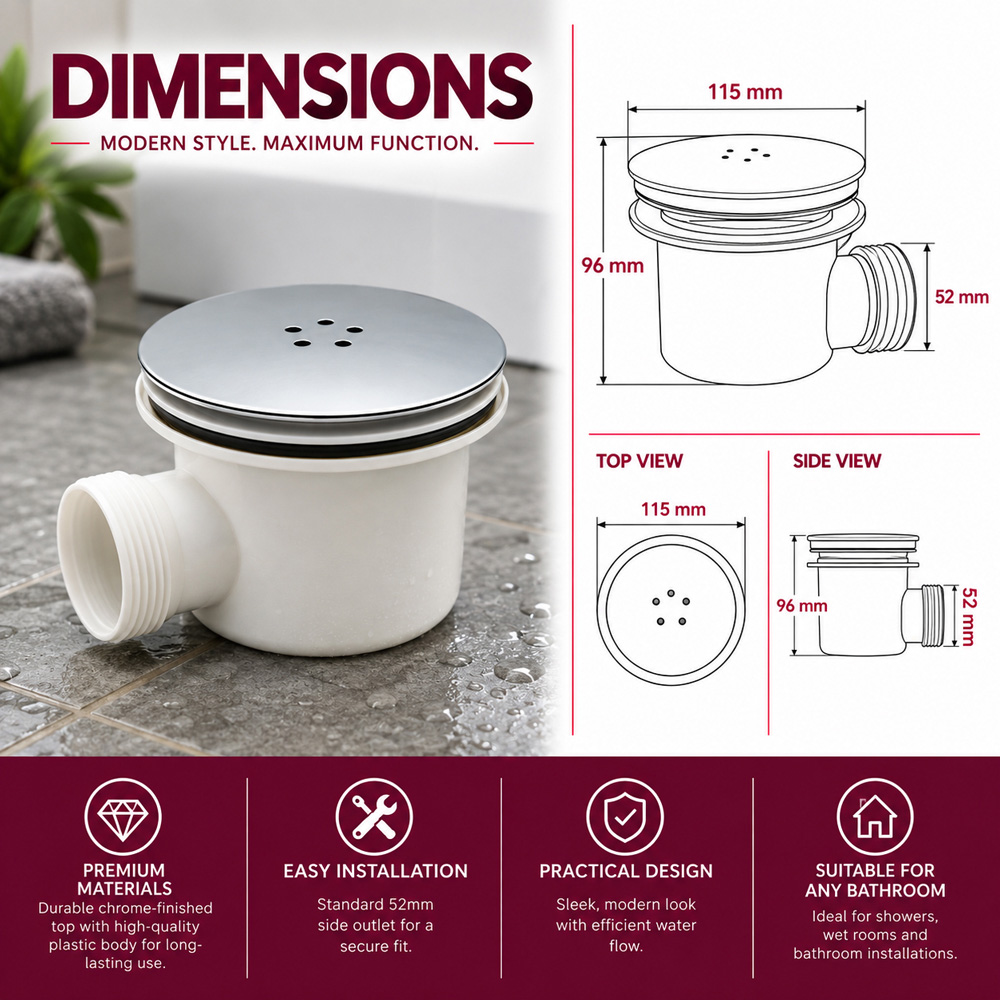 Go Bathrooms Chrome Fast Flow Shower Waste 90mm Image 5