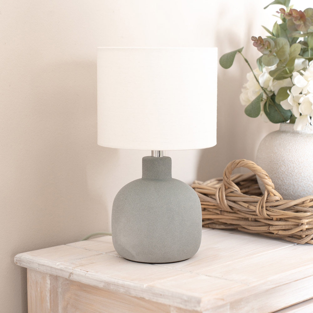 ValueLights Chelsea Natural Linen Shade Sandblast Grey Ceramic LED Table Lamp Image 3