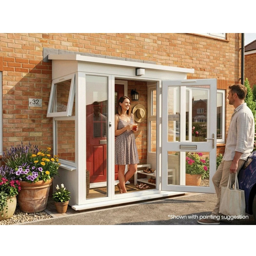 Dunster House Composite AddPorch White uPVC Superfelt Right Hand Door and Windows 2000 x 1000mm Image 4