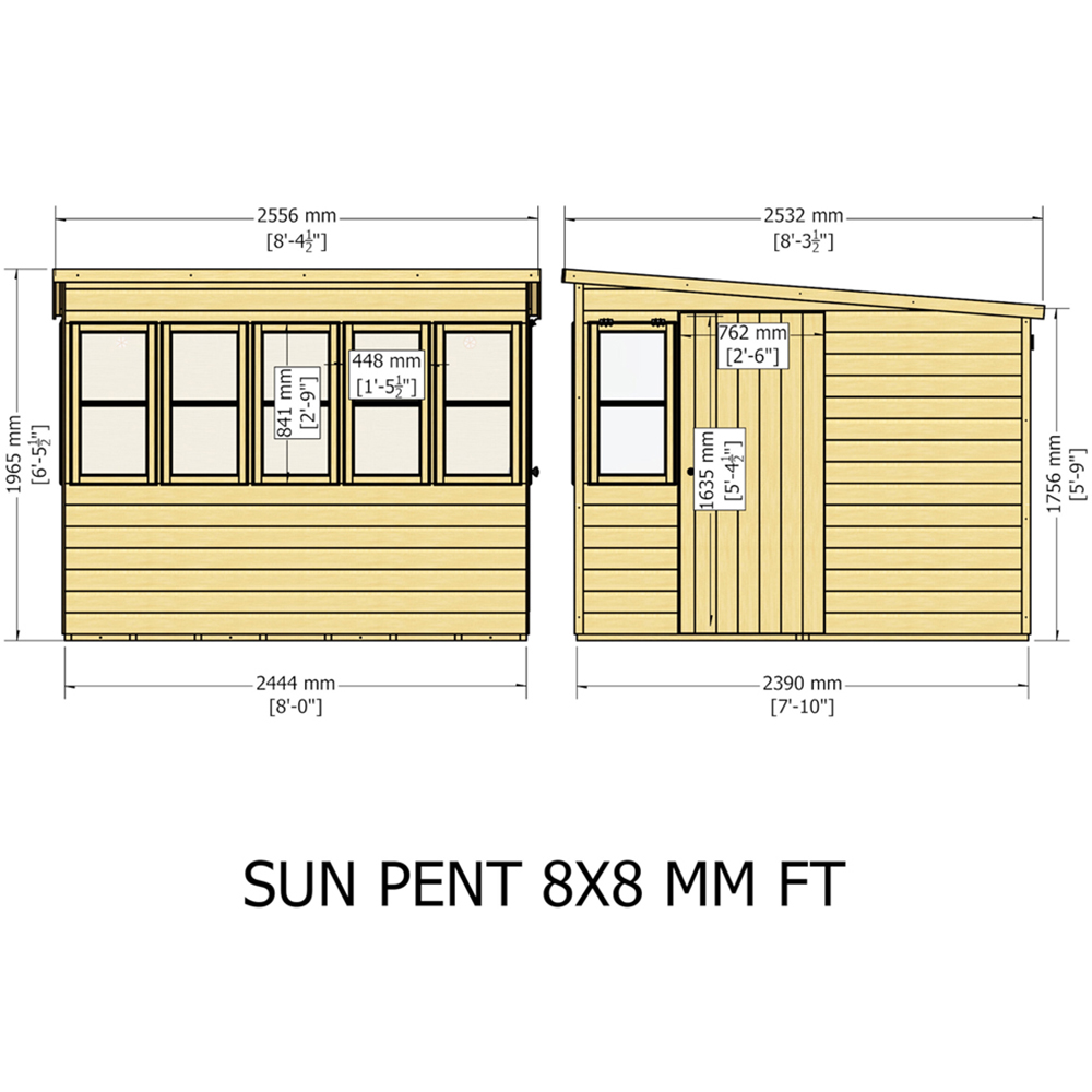 Shire 8 x 8ft Shiplap Style B Sun Pent Shed Image 8