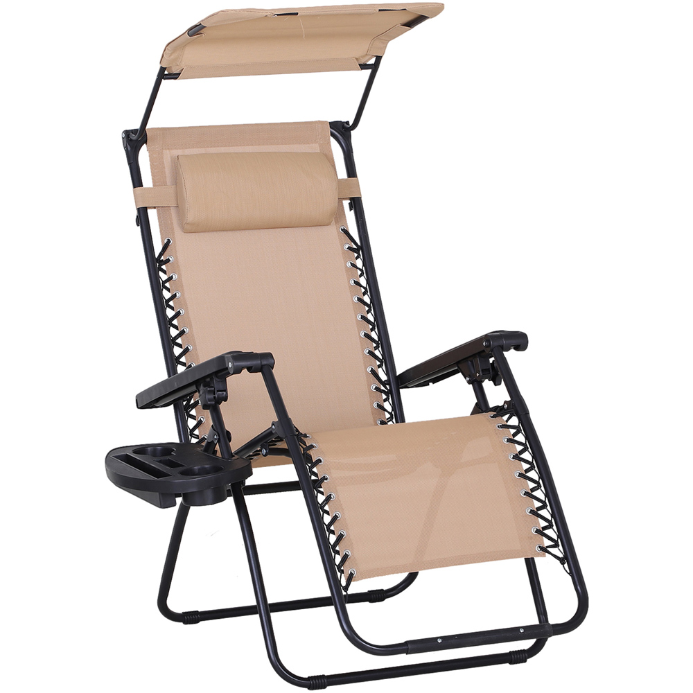 Outsunny Beige Zero Gravity Foldable Garden Recliner Chair with Canopy Image 2