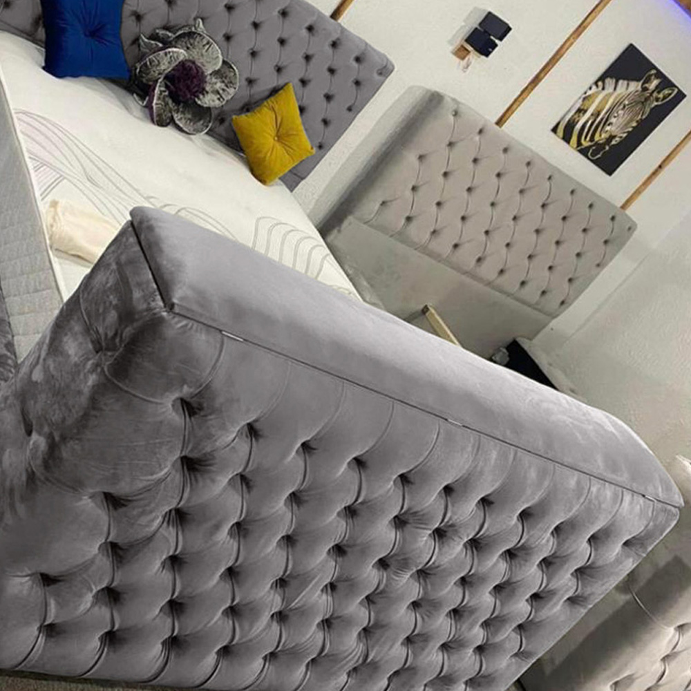 Eleganza Home Arli King Size Silver Plush Velvet TV Bed Frame Image 3