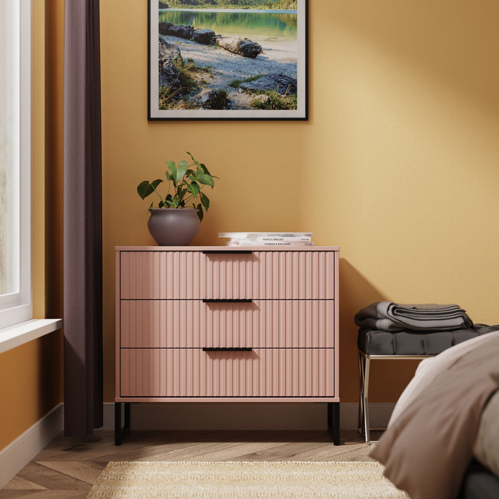 Crowndale Fluted 3 Drawer Kobe Pink Chest of Drawers Ready Assembled Image 7