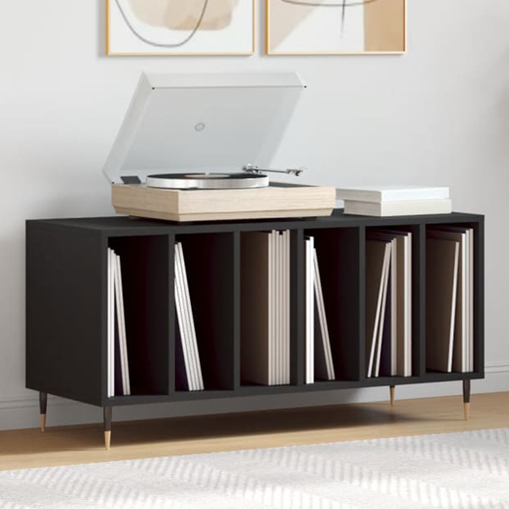 vidaXL 6 Shelf Black Record Cabinet Image 1