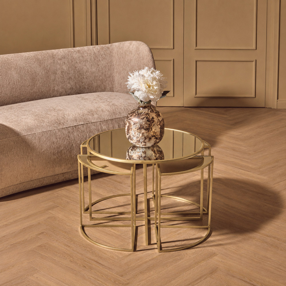 Premier Housewares Jolie Gold Finish Mirrored Top Nest of Tables Set of 5 Image 4