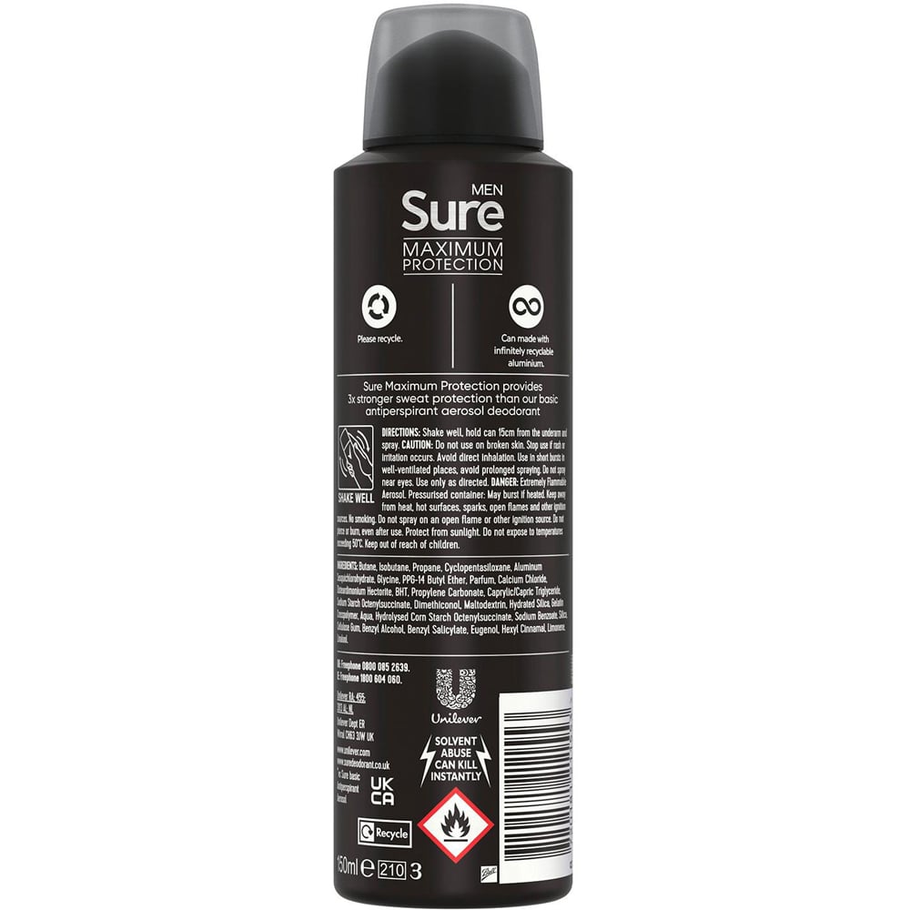 Sure Men 96H Protection Anti-Perspirant Sport Active Deodorant 150ml 6 Pack Image 3