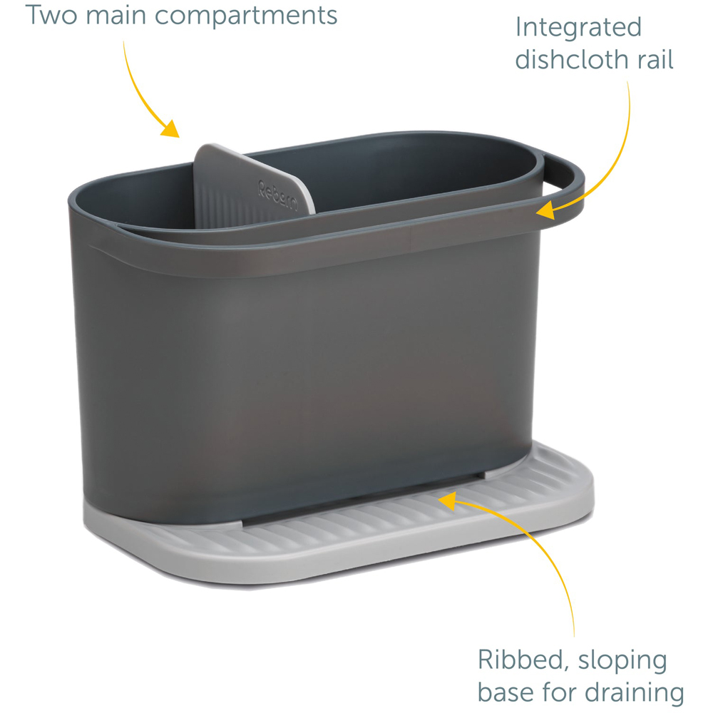 ReBorn Dark Grey Compact Plastic Sink Tidy with Drainage Tray Image 8