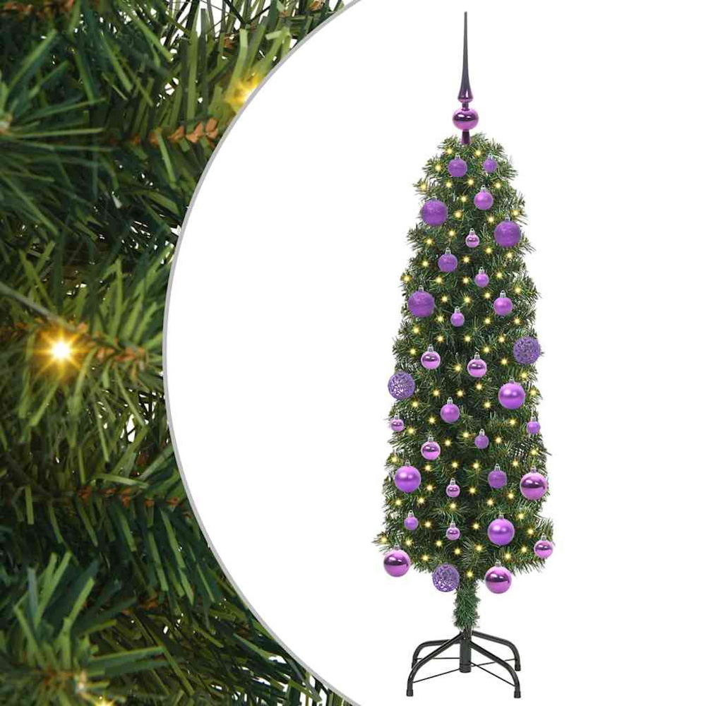 vidaXL Green Artificial Christmas Tree with Pinecones LEDs Lilac Decoration Ornaments 4ft Image 2