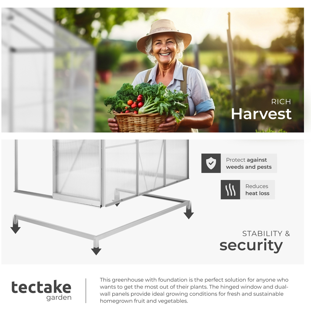tectake Aluminium Frame 6.2 x 4ft Greenhouse with Base and Lean-To Image 7