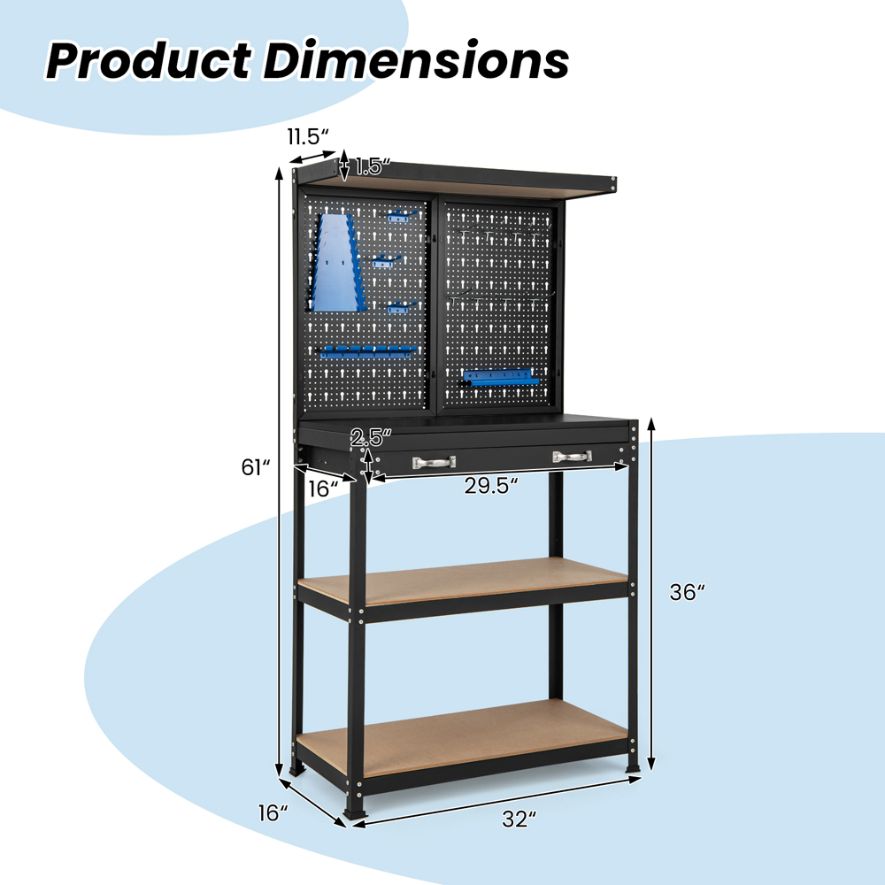 Costway Blue Tool Storage Workbench Image 9