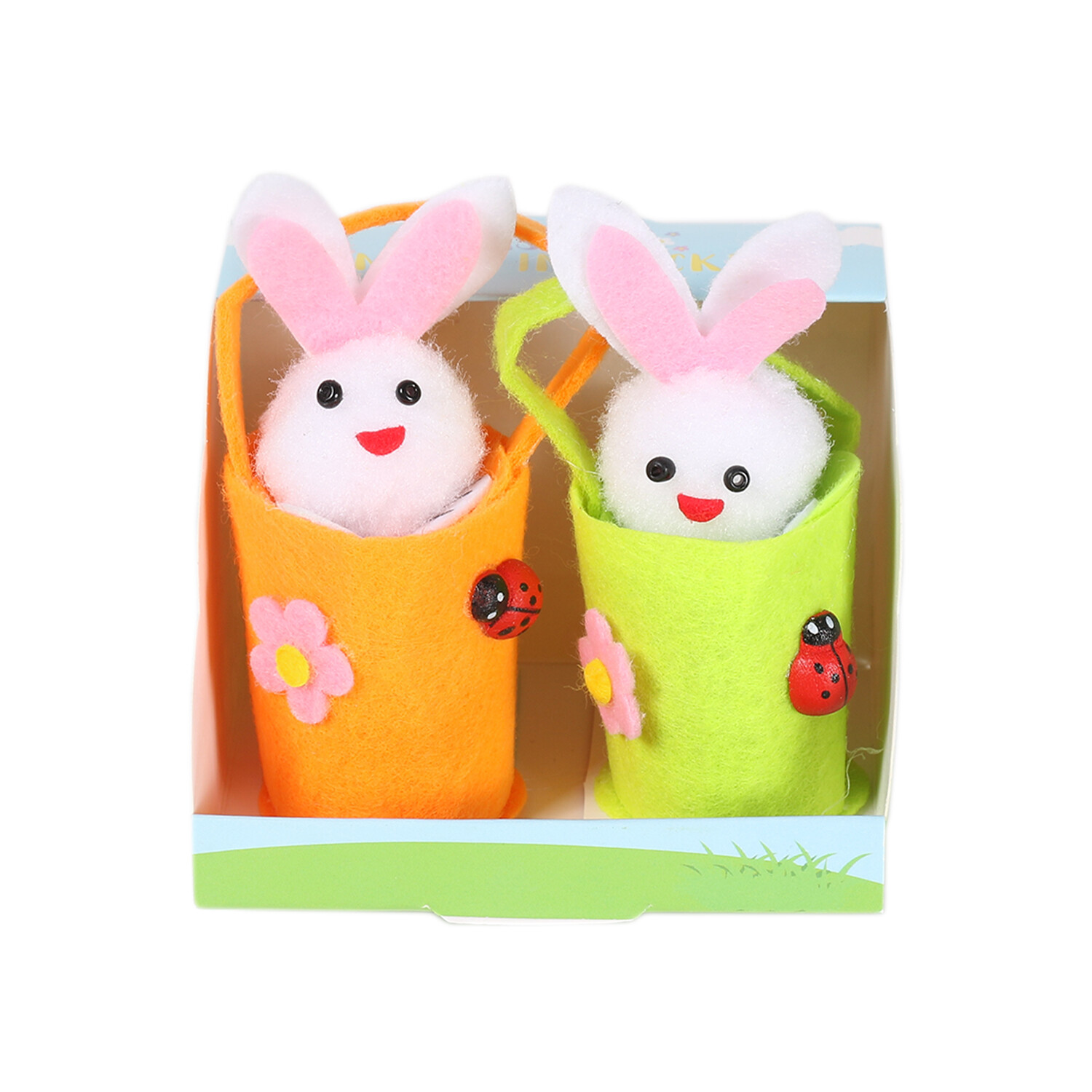 Two Bunnies In Felt Buckets Image 2