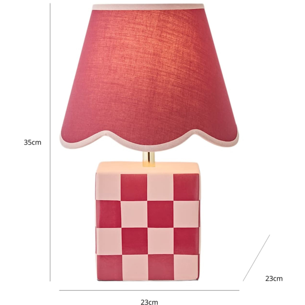 ValueLights Evie Scallop Shade Burgundy Ceramic Checkerboard Table Lamp with Bulb Image 8