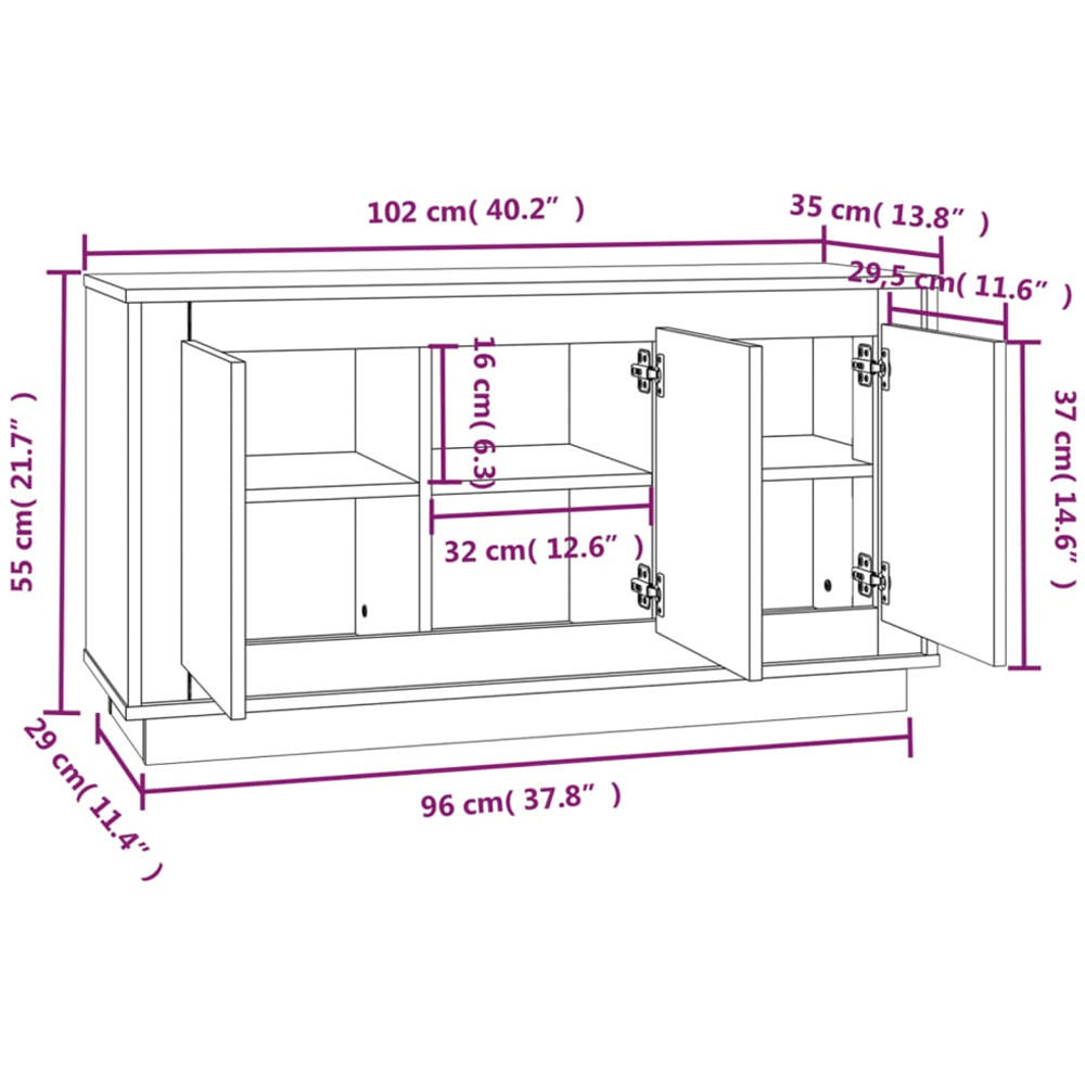vidaXL 3 Door White Sideboard Image 9
