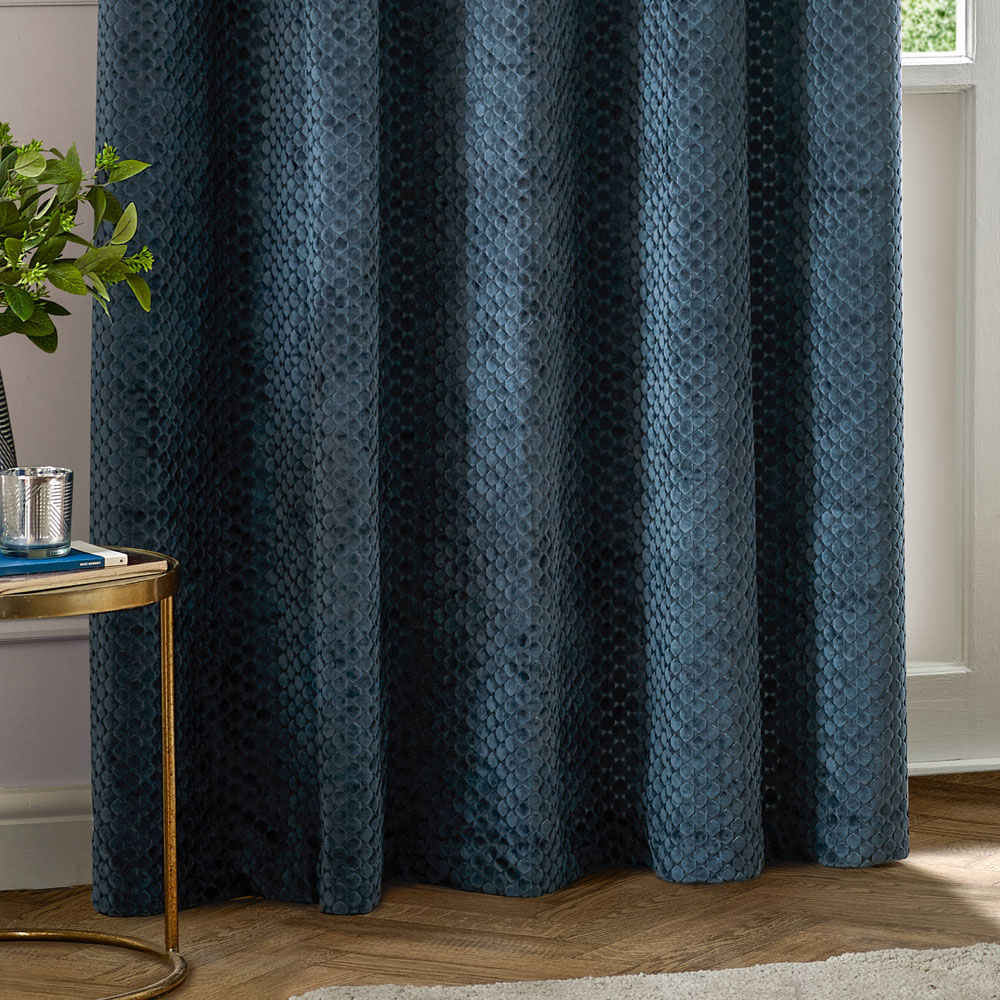 Paoletti Neptune Navy Fully Lined Velvet Eyelet Curtains 168 x 137cm Image 3