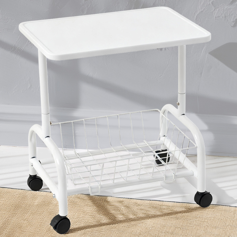Living and Home White Side Table with Basket Image 1