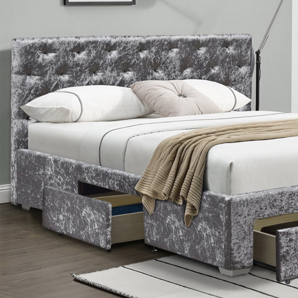 Brooklyn King Size Silver Crushed Velvet Upholstered Bed Frame Image 2