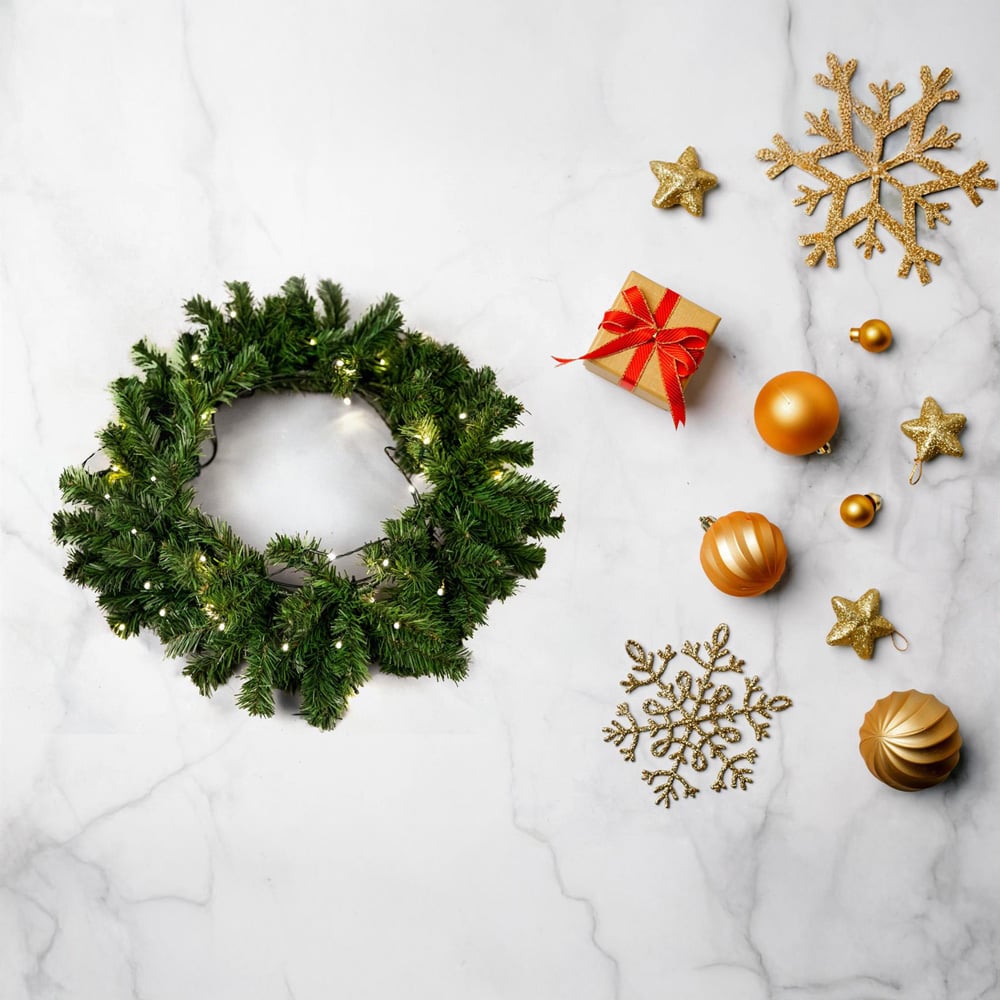 Shatchi Pre-Lit Warm White LED Alaskan Pine Green Wreath 55cm Image 3