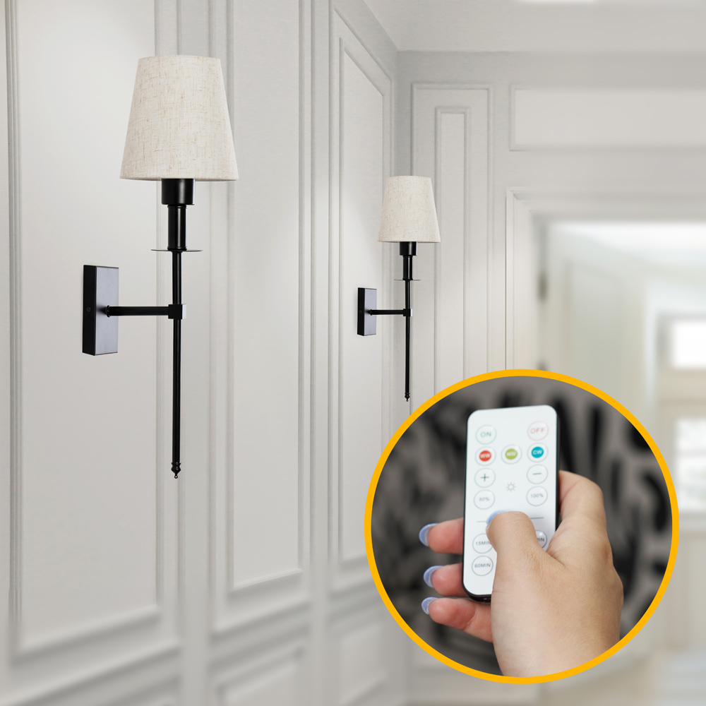 ValueLights Kincaid Black Rechargeable Easy Fit Wall Light with Shade Image 5