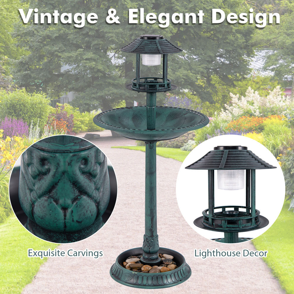 Costway Bronze Outdoor Solar Lighted Birdbath Image 3