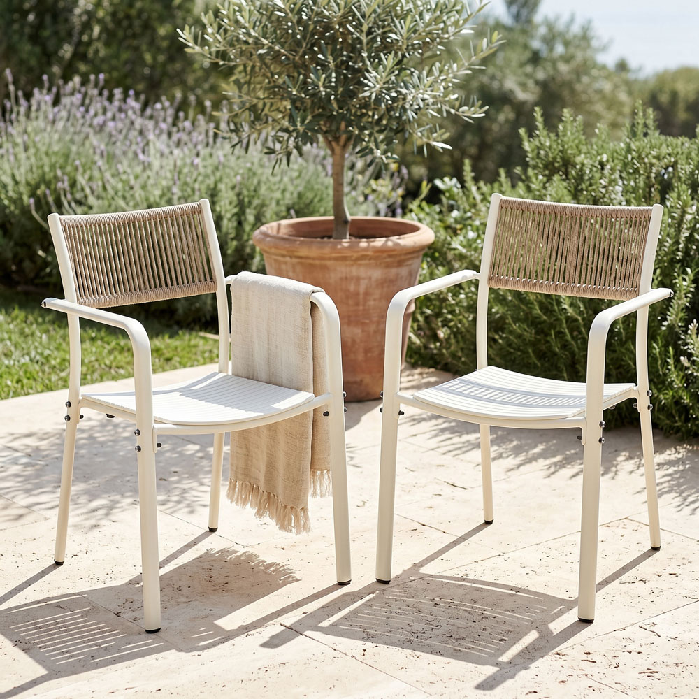 Core Products Set of 2 White Rope Back Effect Metal Garden Bistro Armchair Image 6