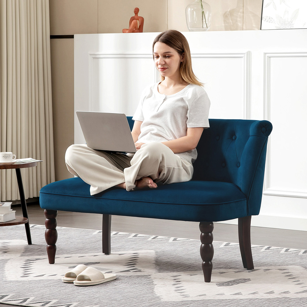 Portland 2 Seater Dark Blue Velvet Feel Wingback Sofa Image 4