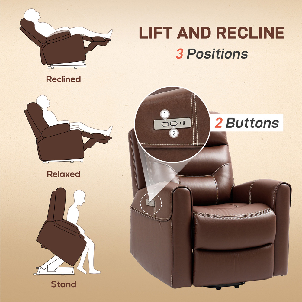 Portland Brown Overstuffed Riser and Recliner Chair with USB Ports Image 4