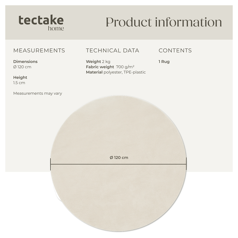 tectake Zonelle Cream Short Pile Ultra Soft Rug 120 x 120cm Image 8