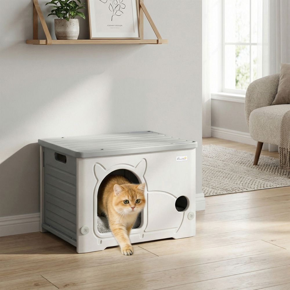 PawHut Grey Stackable Cat Bed with Removable Cushion Image 2