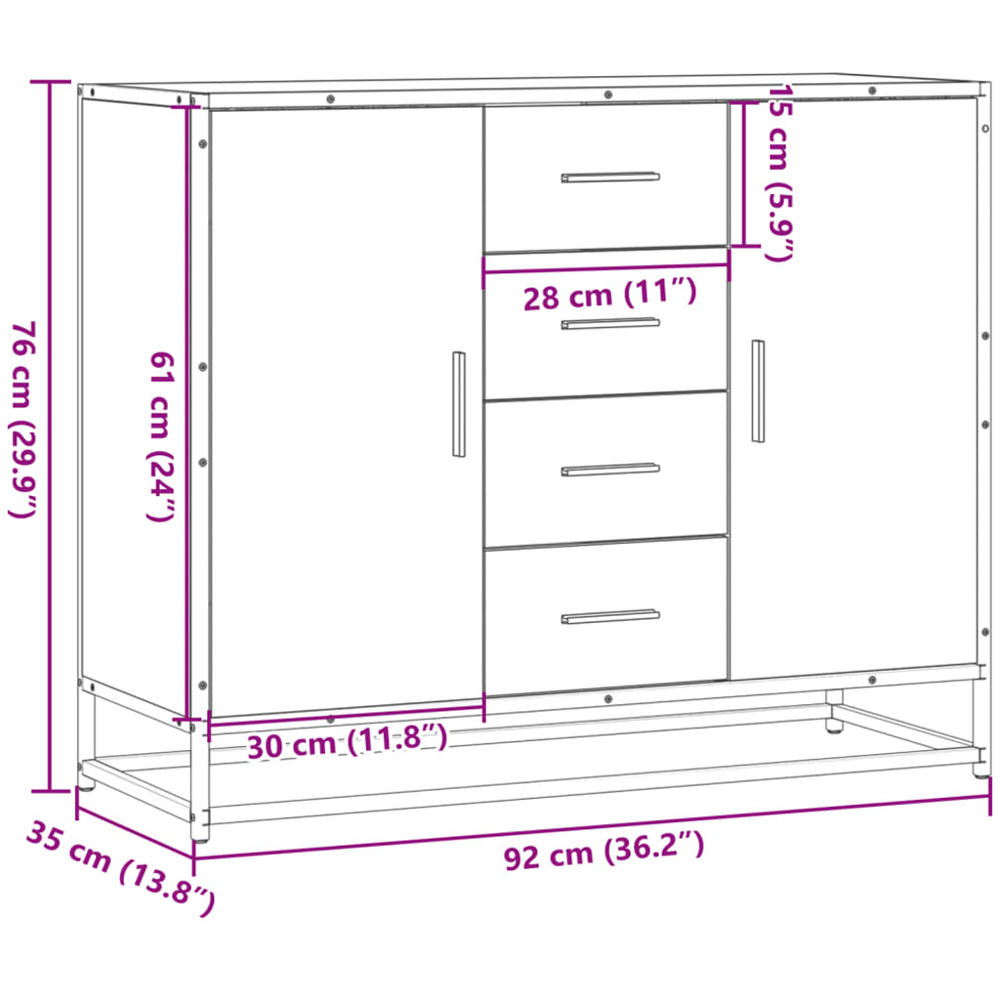 vidaXL 2 Door 4 Drawer Brown Oak Sideboard Image 9