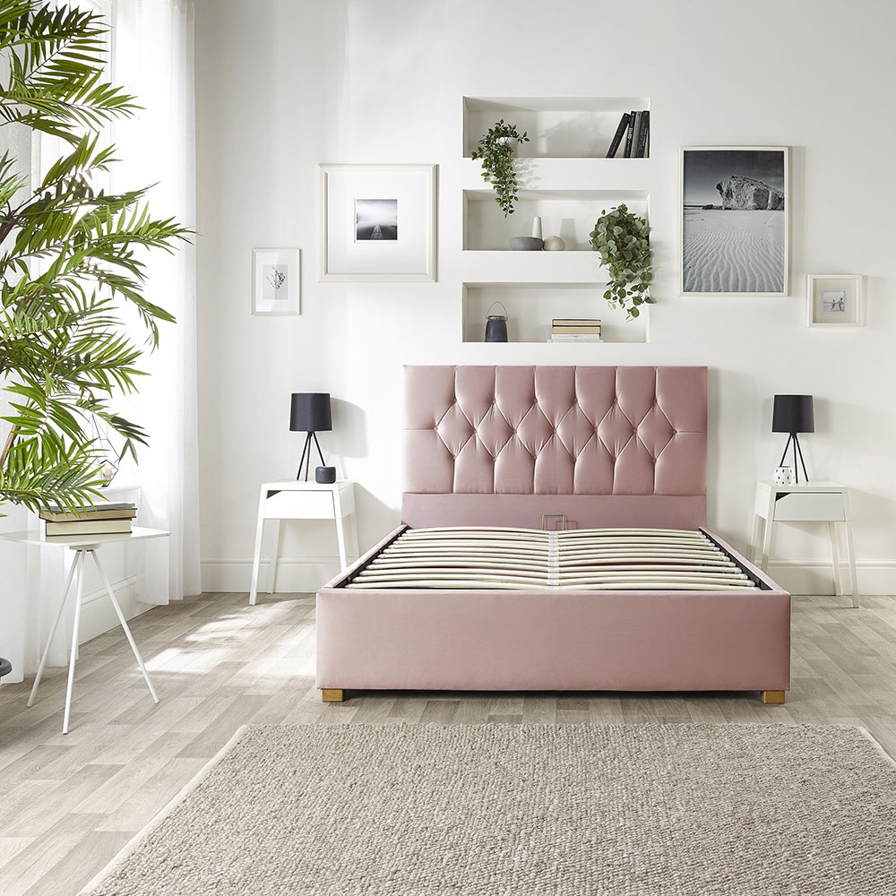 Catherine Lansfield Boutique Super King Size Blush Velvet Ottoman Bed Image 6