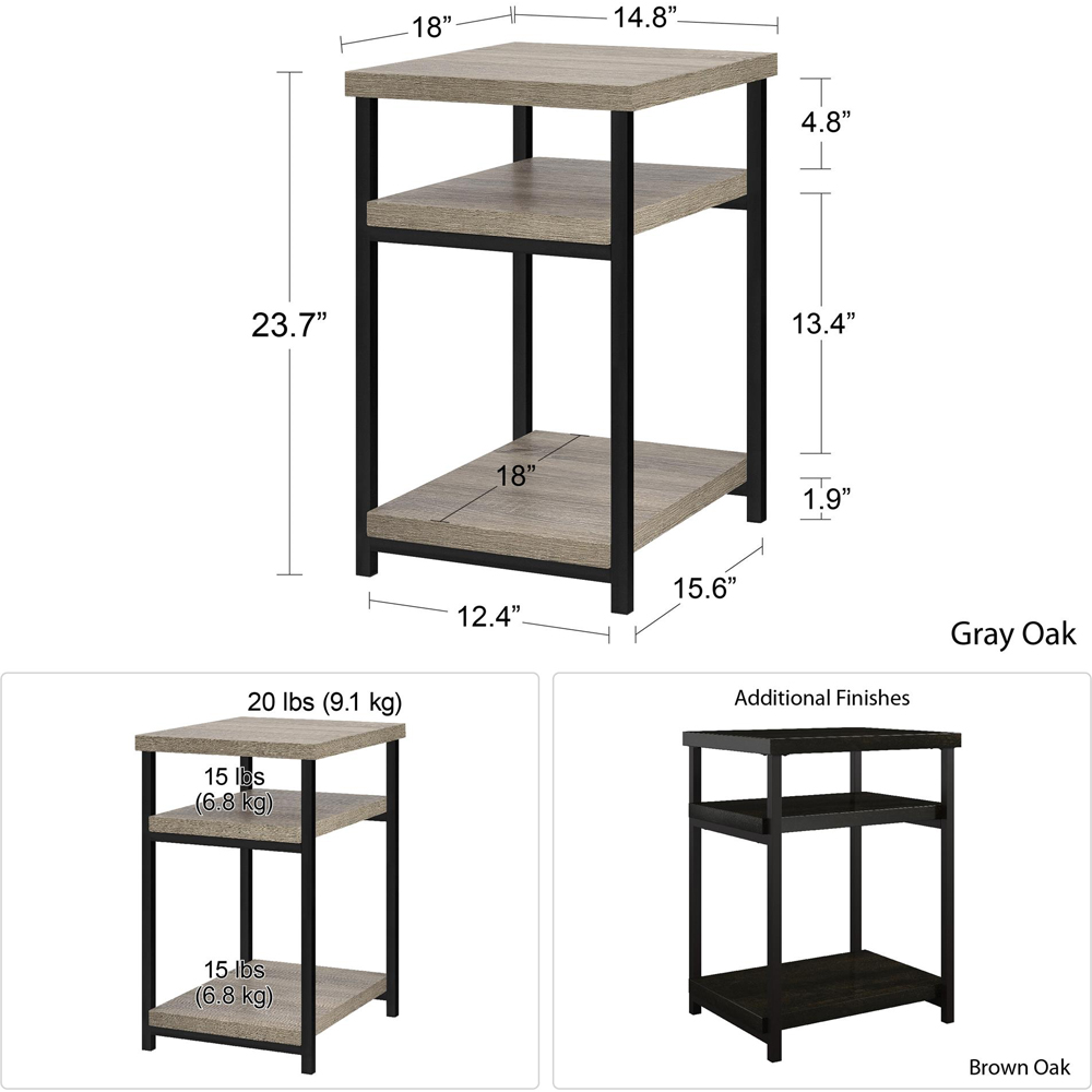 Dorel Elmwood 3 Shelf Weathered Oak End Table Image 7