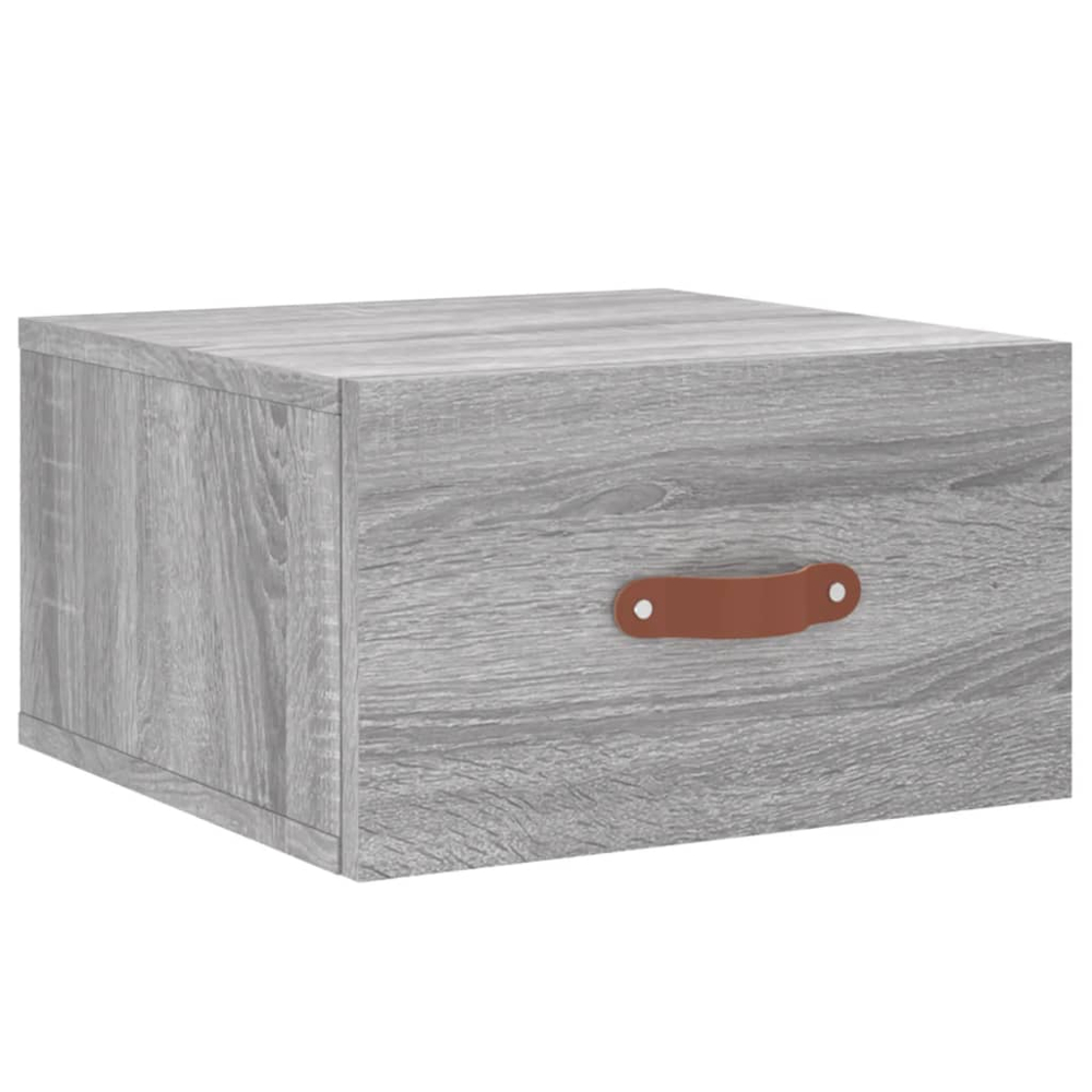 vidaXL Single Drawer Grey Sonoma Wall Mounted Bedside Cabinet with Brown Handle Image 2
