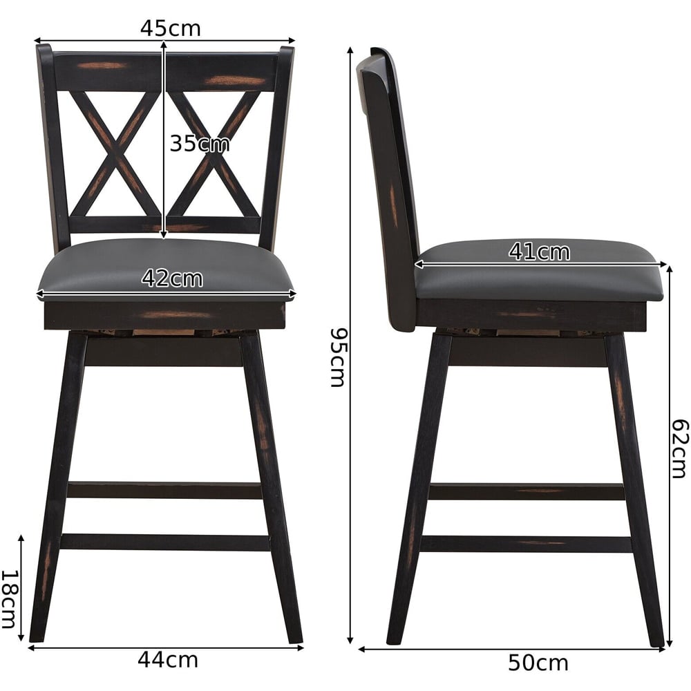 Costway Black Counter Height Bar Stool Set of 2 Image 7