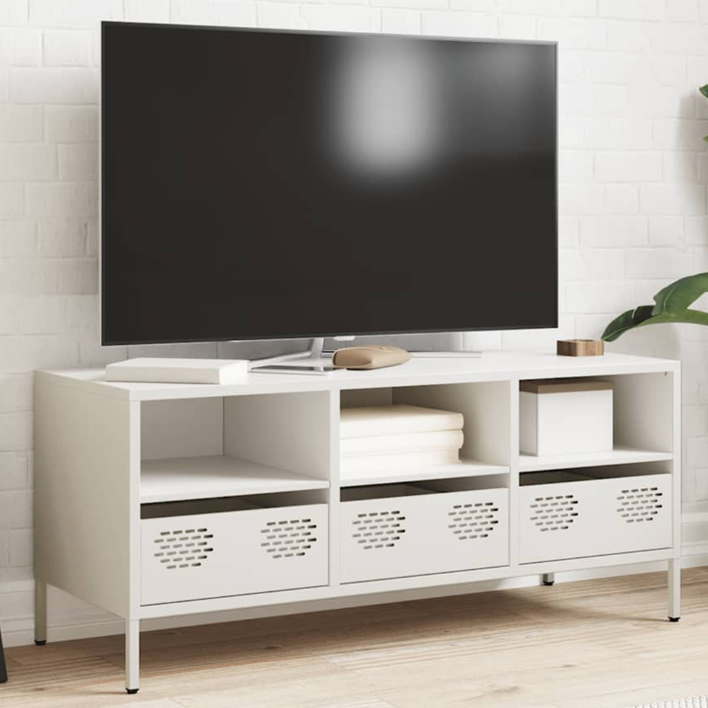 vidaXL 3 Drawer 3 Shelf White Cold-Rolled Steel TV Cabinet Image 1