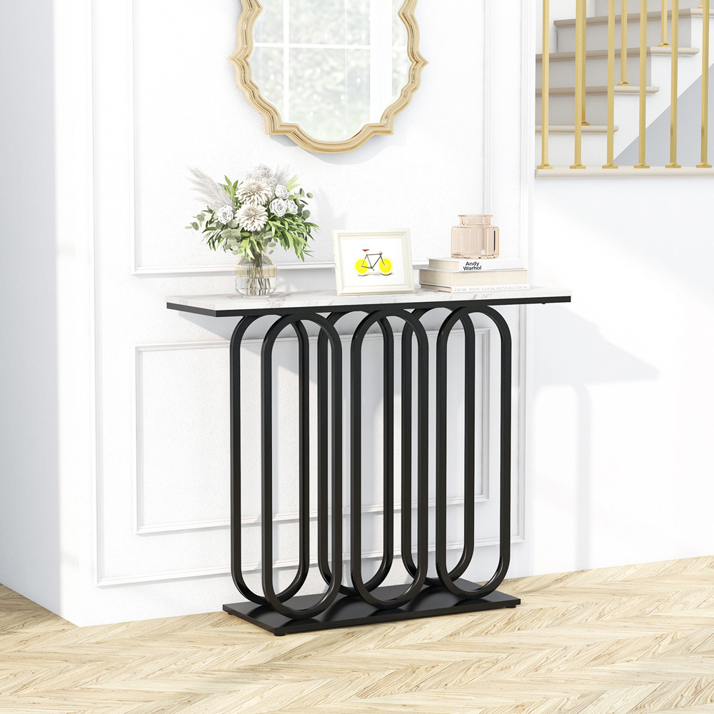 Costway Black Faux Marble Side Table Image 4