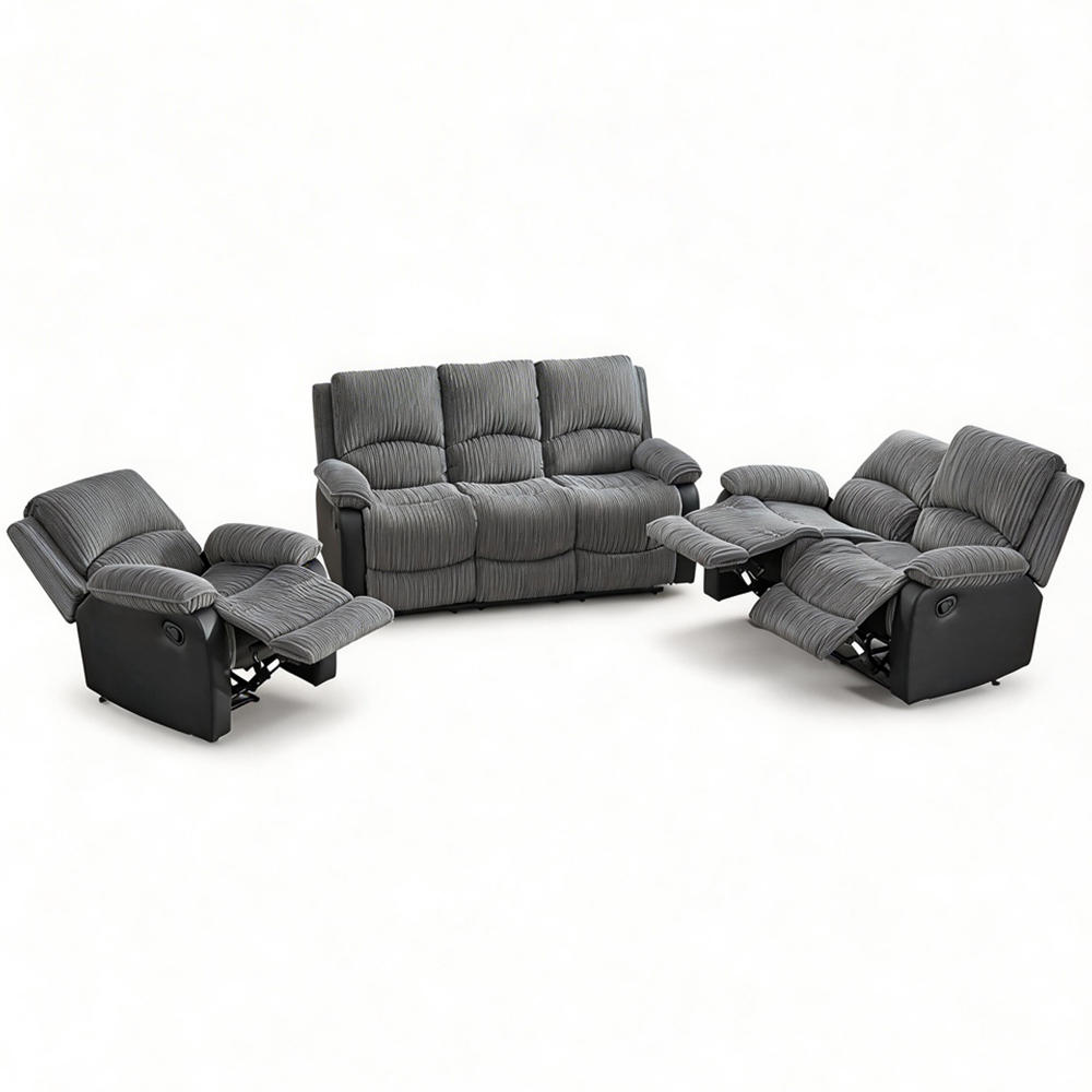 Langham 6 Seater Grey Manual Recliner Sofa Set Image 2