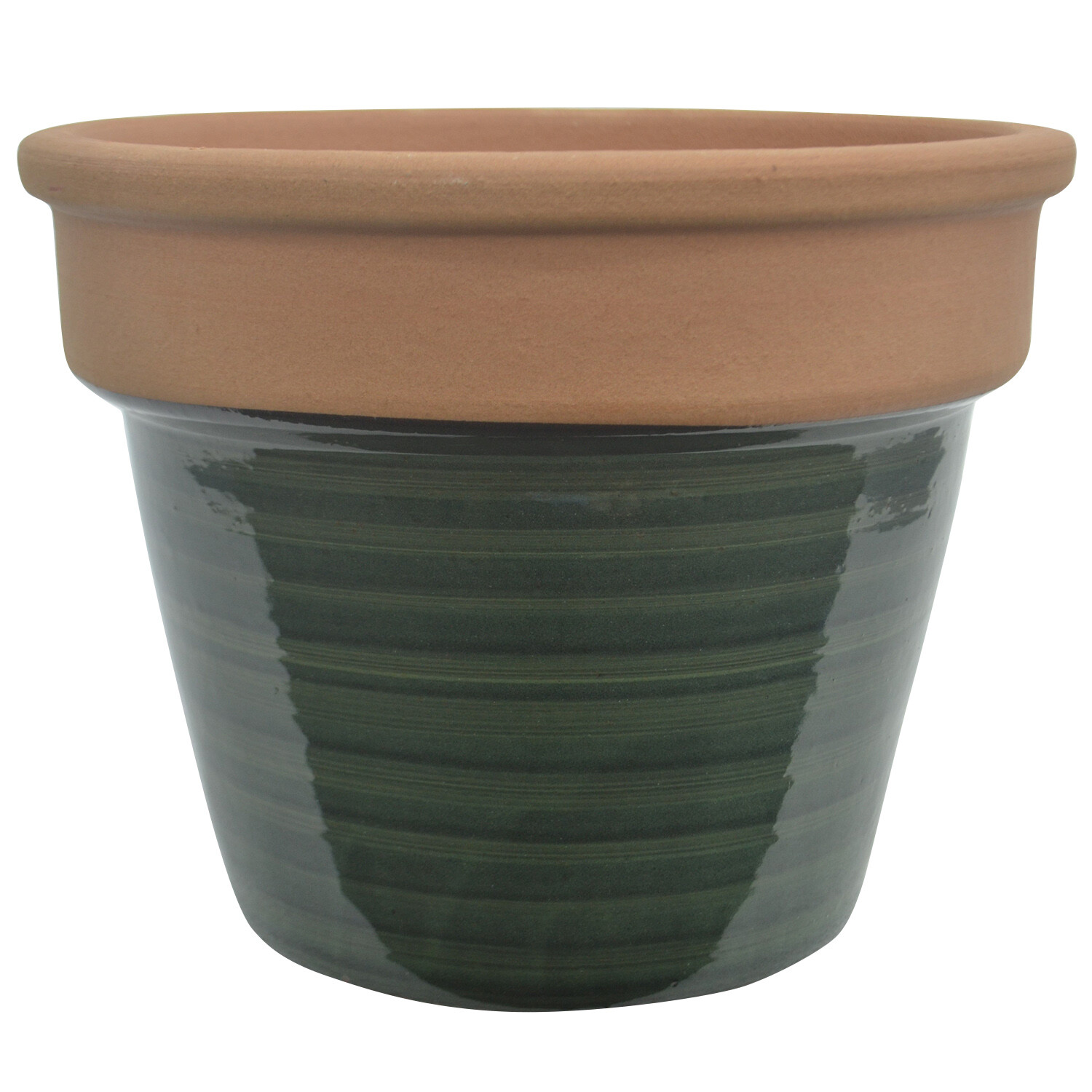 Glazed Pot with Terracotta Rim Green 27cm Image