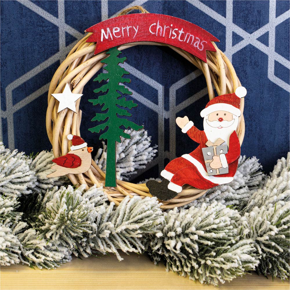 St Helens Multicolour Santa Wicker Christmas Wreath 15cm Image 2