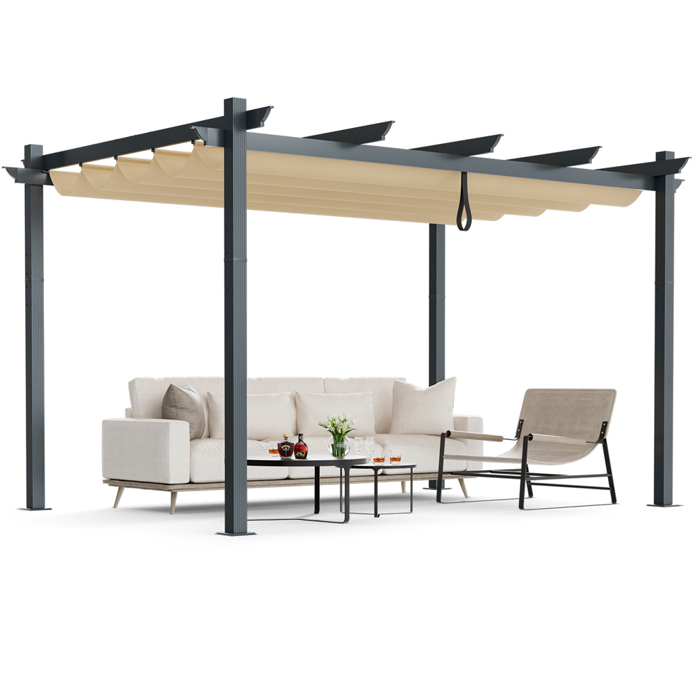 Costway 3 x 4m Beige Pergola with Retractable Sun Shade Canopy Image 3