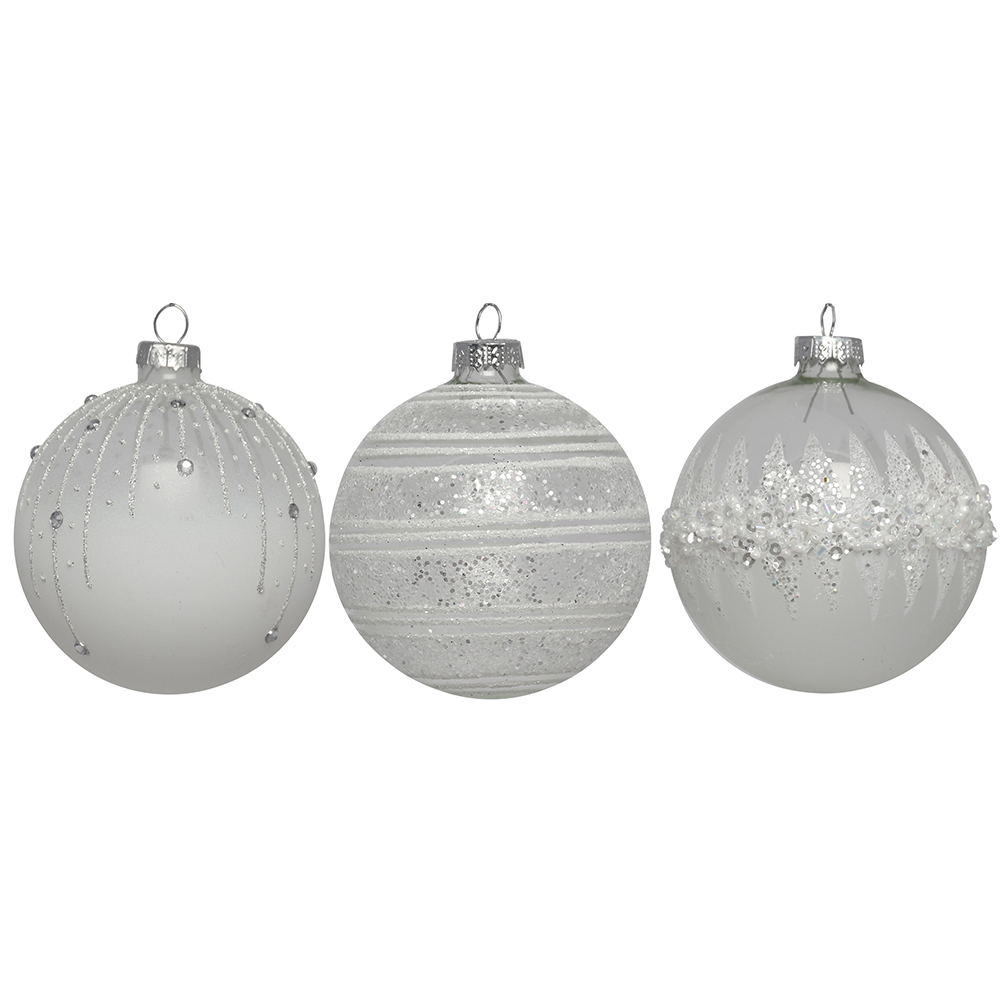 Midnight Fantasy Silver Frosted Sparkle Christmas Bauble Single Ornament Image 1