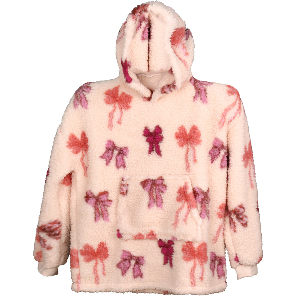 Kids Bow Sherpa Hoodie Pink Image 1
