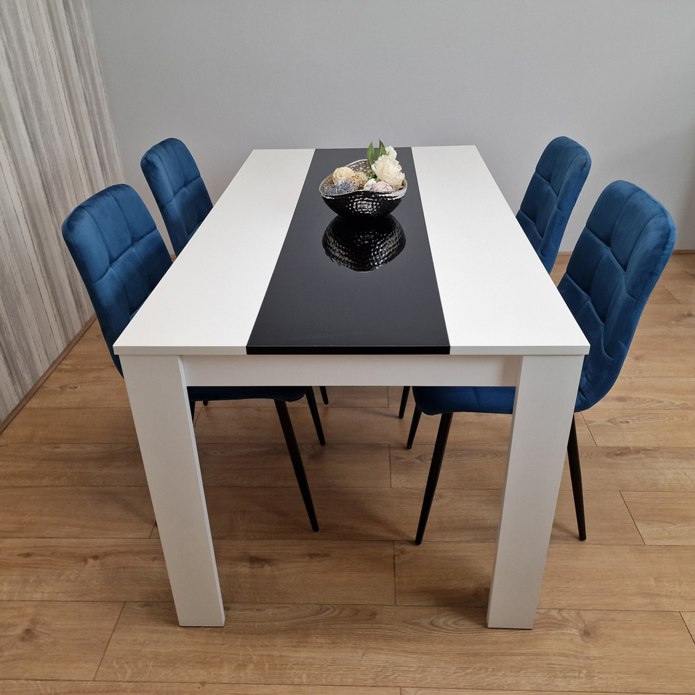 Kosy Koala 4 Seater Velvet Dining Set White Black and Blue Image 6