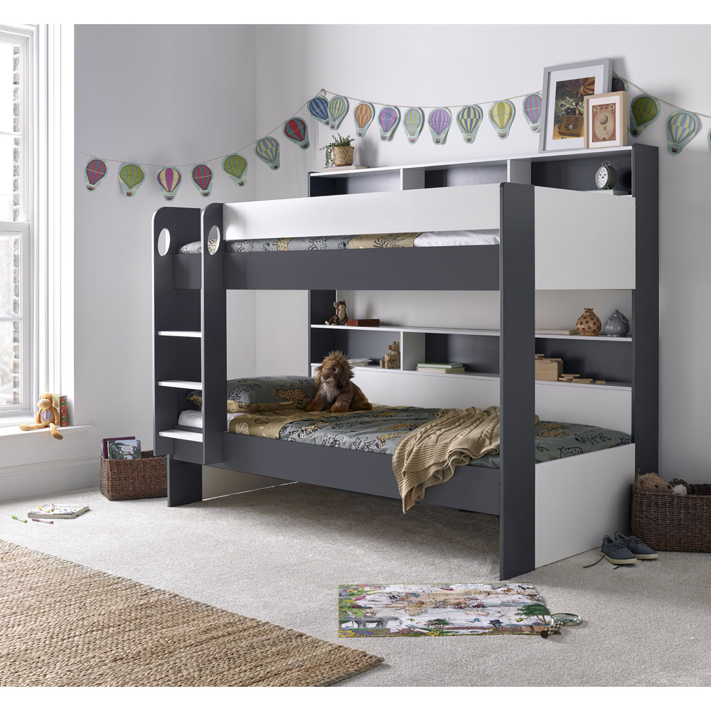 Oliver Grey and White Single Drawer Storage Bunk Bed with Memory Foam Mattresses Image 6