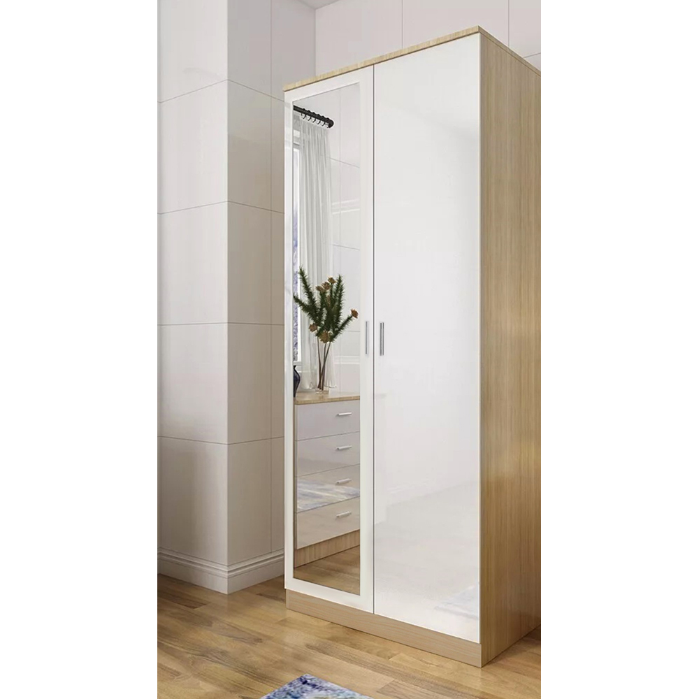 Brooklyn 2 Door White High Gloss Mirror Wardrobe Image 5